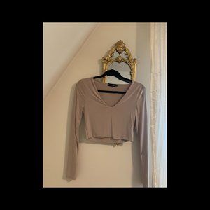 Beige V-Neck Cropped Top